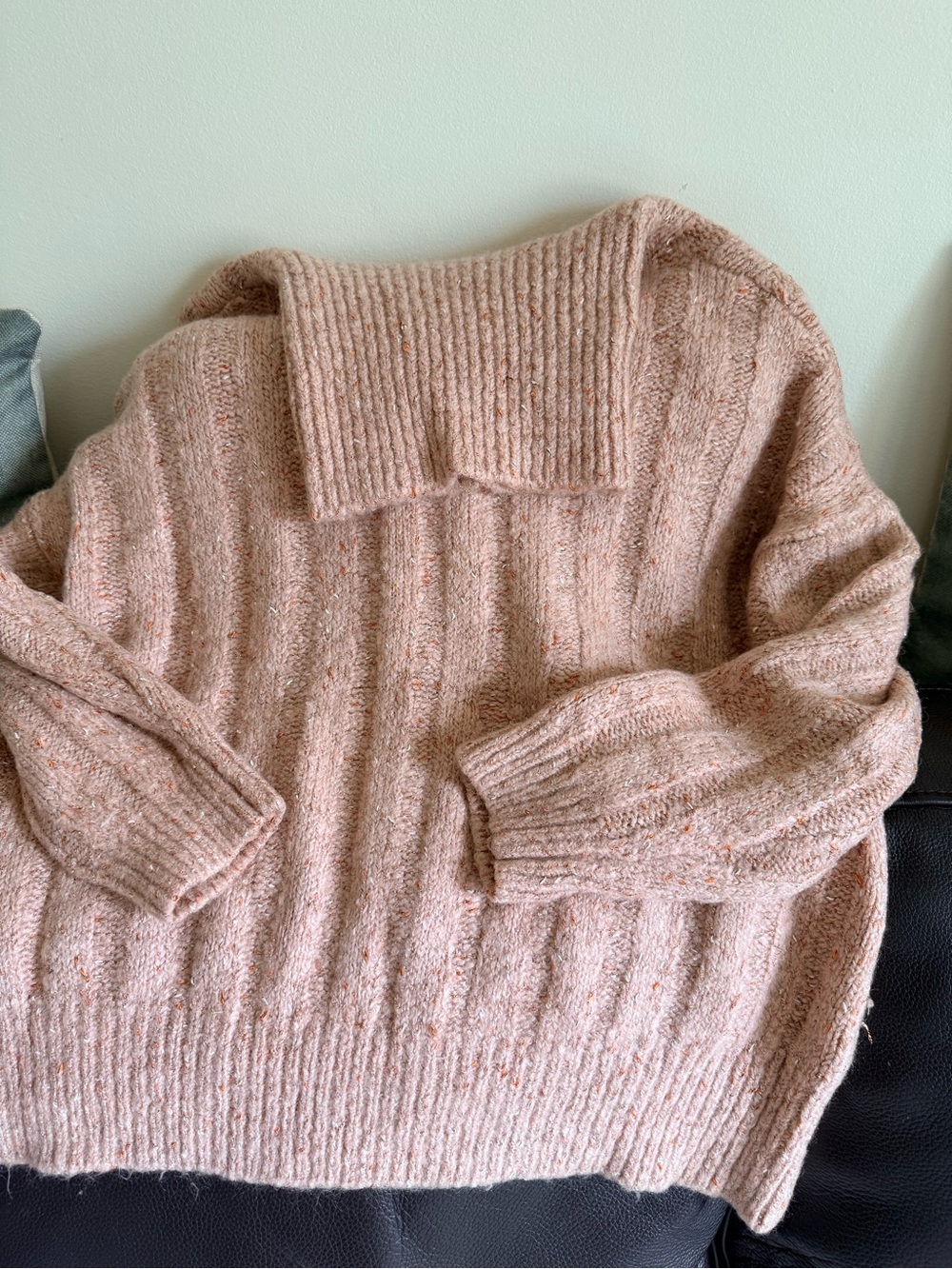 Cozy Ribbed Collar Women's Sweater - Blush